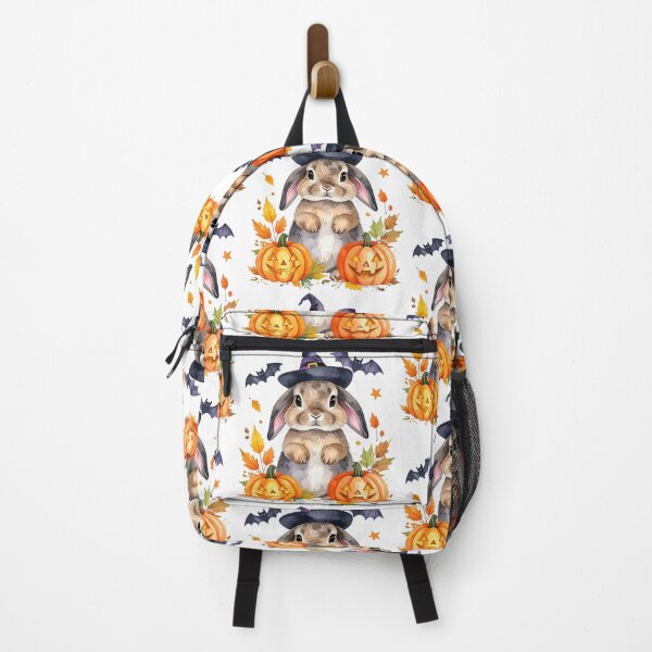 Item preview, Brown Halloween bunny with witch hat, pumpkins and bats designed and sold by LiskoDesign.