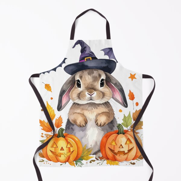 Item preview, Brown Halloween bunny with witch hat, pumpkins and bats designed and sold by LiskoDesign.