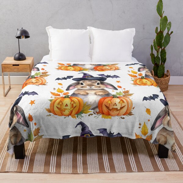 Item preview, Brown Halloween bunny with witch hat, pumpkins and bats designed and sold by LiskoDesign.