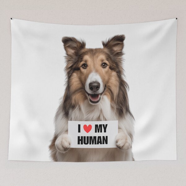 Item preview, Cute Collie dog with Signboard I love my Human  designed and sold by LazyOwlStore.
