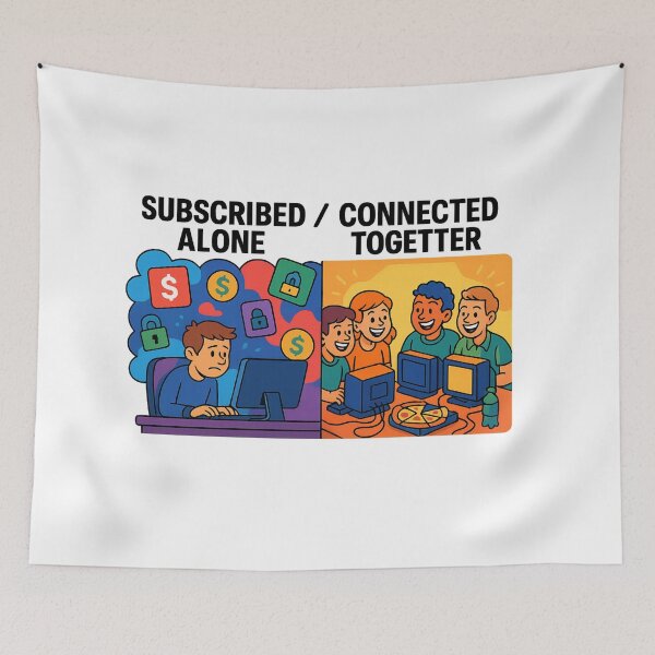 Item preview, Funny Retro Gaming LAN Party vs Subscriptions designed and sold by Not-Only-You.