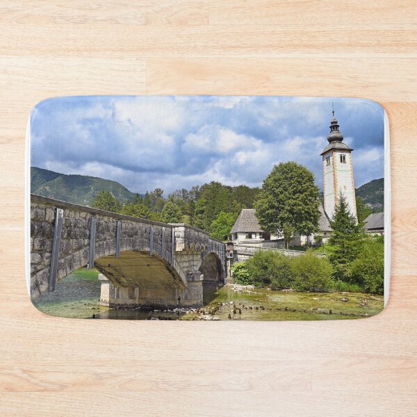 Item preview, Old stone bridge and church,Ribcev Laz,Bohinj Lake, Slovenia designed and sold by goceris.