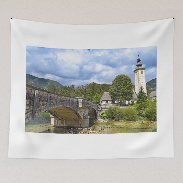 Item preview, Old stone bridge and church,Ribcev Laz,Bohinj Lake, Slovenia designed and sold by goceris.