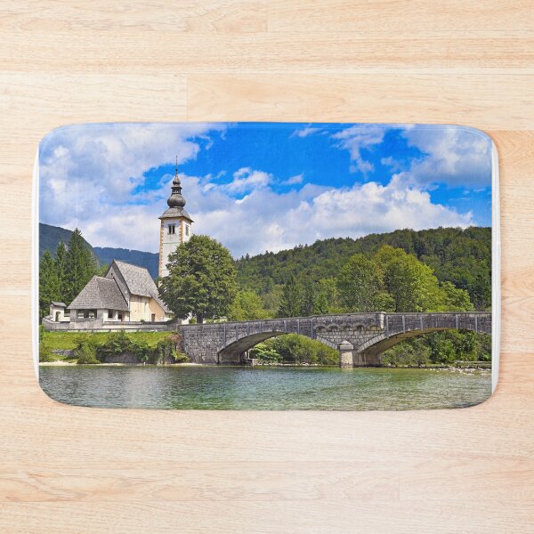 Item preview, Old stone bridge and church,Ribcev Laz,Bohinj Lake landscape, Slovenia designed and sold by goceris.