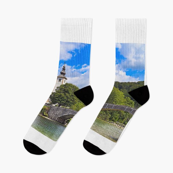 Item preview, Old stone bridge and church,Ribcev Laz,Bohinj Lake landscape, Slovenia designed and sold by goceris.