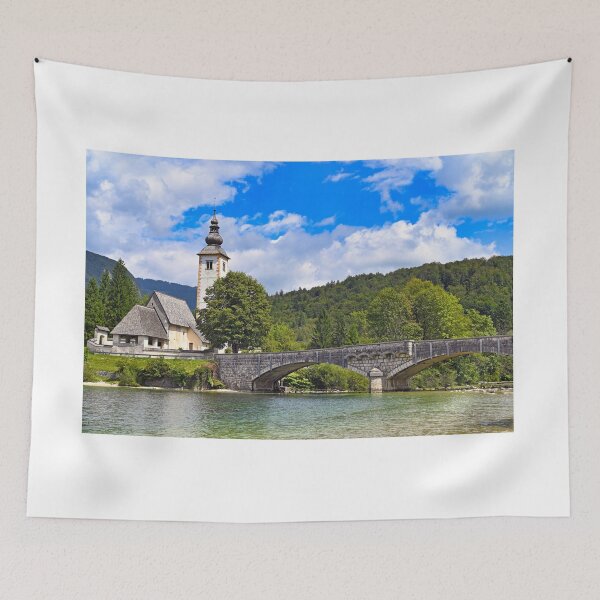 Item preview, Old stone bridge and church,Ribcev Laz,Bohinj Lake landscape, Slovenia designed and sold by goceris.