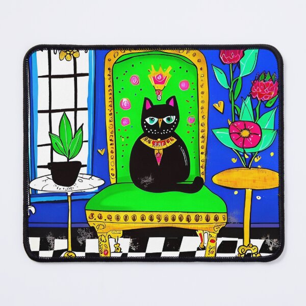 Artikelvorschau, Schwarze sitzende Katze sitzt auf einem grünen Stuhl entworfen und verkauft von jantulov.