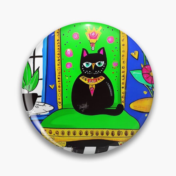 Artikelvorschau, Schwarze sitzende Katze sitzt auf einem grünen Stuhl entworfen und verkauft von jantulov.