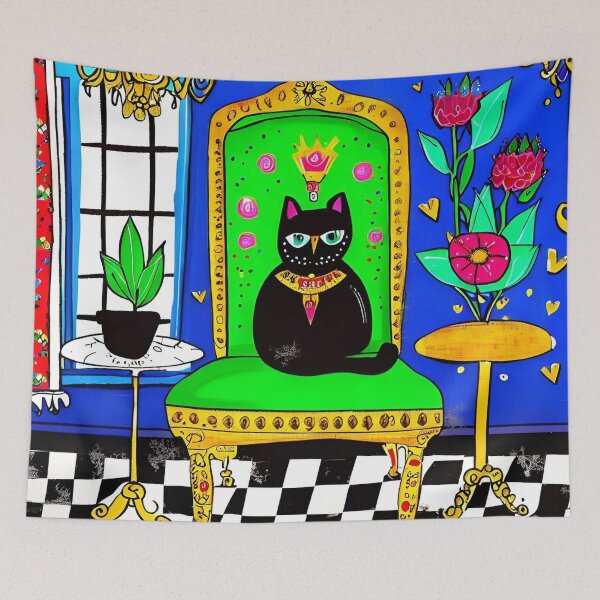 Item preview, Black Sitting Cat Sitting on a Green Chair designed and sold by jantulov.