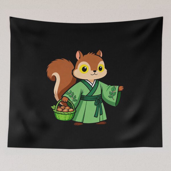 Item preview, Squirrel in Green Robe with Nut Basket designed and sold by LuckCraftStudio.