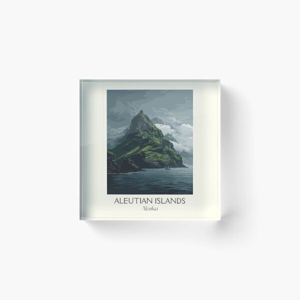 Item preview, Aleutian Islands Alaska Vintage Travel Art | Volcanic Island Landscape Illustration designed and sold by TuncGK.