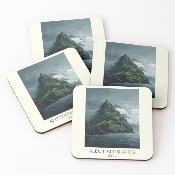 Item preview, Aleutian Islands Alaska Vintage Travel Art | Volcanic Island Landscape Illustration designed and sold by TuncGK.