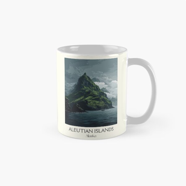 Item preview, Aleutian Islands Alaska Vintage Travel Art | Volcanic Island Landscape Illustration designed and sold by TuncGK.