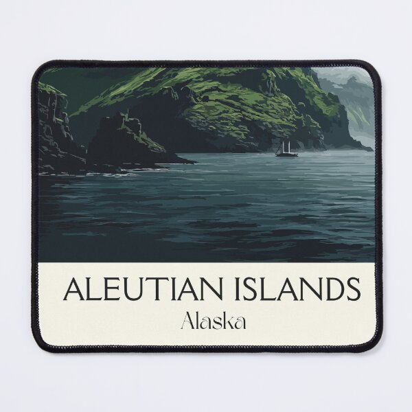 Item preview, Aleutian Islands Alaska Vintage Travel Art | Volcanic Island Landscape Illustration designed and sold by TuncGK.