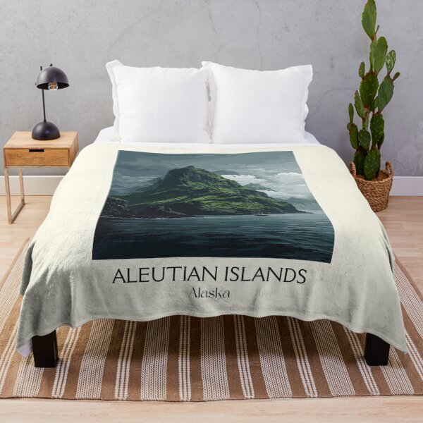 Item preview, Aleutian Islands Alaska Vintage Travel Art | Volcanic Island Landscape Illustration designed and sold by TuncGK.
