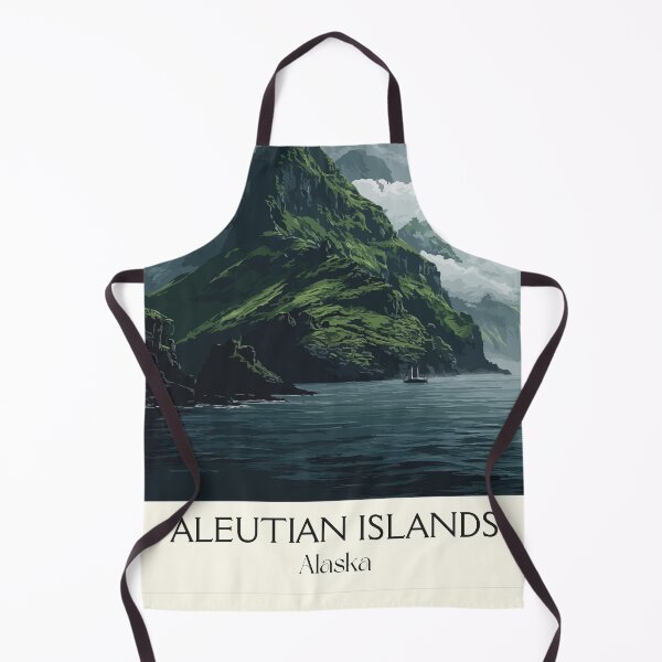 Item preview, Aleutian Islands Alaska Vintage Travel Art | Volcanic Island Landscape Illustration designed and sold by TuncGK.