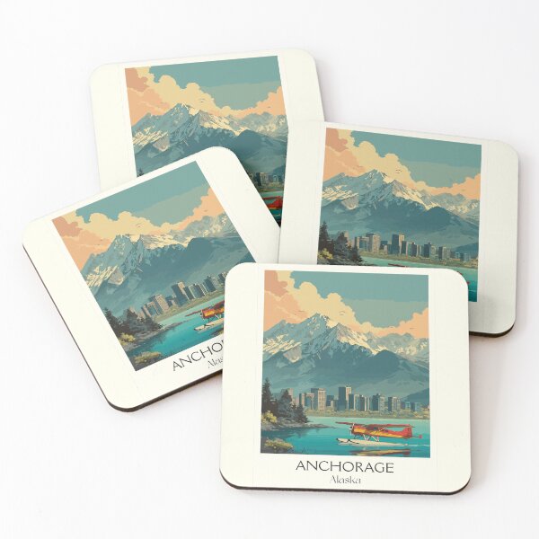 Item preview, Anchorage Alaska Retro Travel Design | Cityscape with Seaplane and Mountains Art designed and sold by TuncGK.