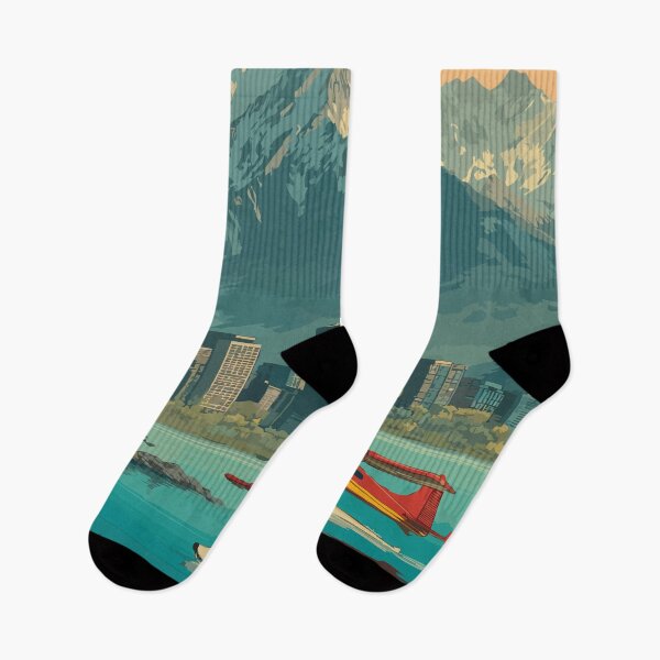 Item preview, Anchorage Alaska Retro Travel Design | Cityscape with Seaplane and Mountains Art designed and sold by TuncGK.