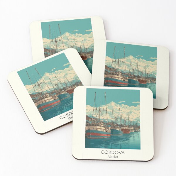 Item preview, Cordova Alaska Vintage Travel Art | Commercial Fishing Harbor Design designed and sold by TuncGK.