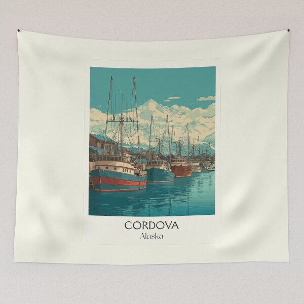 Item preview, Cordova Alaska Vintage Travel Art | Commercial Fishing Harbor Design designed and sold by TuncGK.