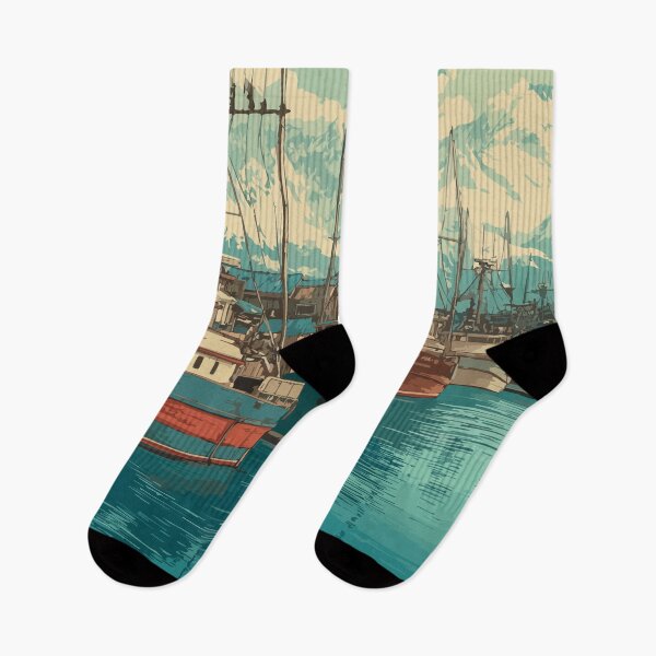 Item preview, Cordova Alaska Vintage Travel Art | Commercial Fishing Harbor Design designed and sold by TuncGK.