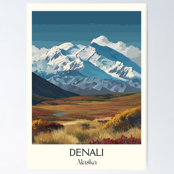 Item preview, Denali Alaska Vintage Travel Design | National Park and Mountain Scenery Art designed and sold by TuncGK.