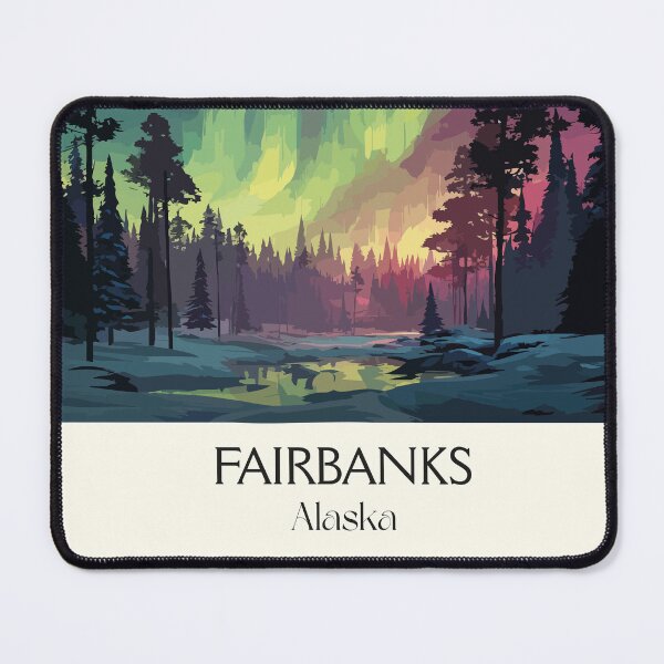 Item preview, Fairbanks Alaska Vintage Travel Art | Aurora Borealis and Forest Illustration designed and sold by TuncGK.