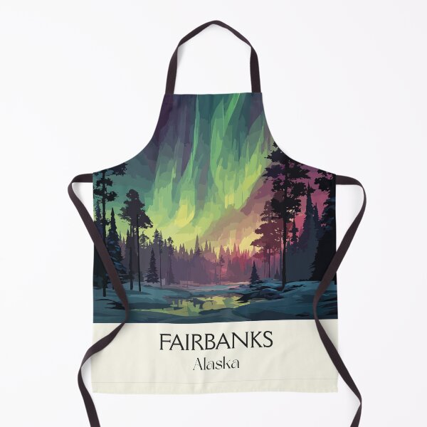 Item preview, Fairbanks Alaska Vintage Travel Art | Aurora Borealis and Forest Illustration designed and sold by TuncGK.