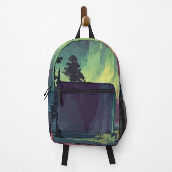 Item preview, Fairbanks Alaska Vintage Travel Art | Aurora Borealis and Forest Illustration designed and sold by TuncGK.
