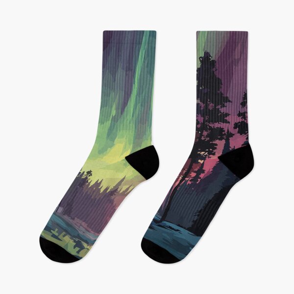 Item preview, Fairbanks Alaska Vintage Travel Art | Aurora Borealis and Forest Illustration designed and sold by TuncGK.