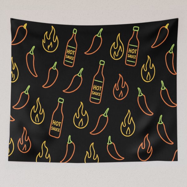 Item preview, Hot Sauce and Pepper Pattern Neon designed and sold by ThoughtsInTheOpen.