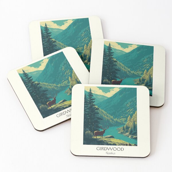 Item preview, Girdwood Alaska Retro Travel Design | Mountain Valley and Wildlife Art designed and sold by TuncGK.