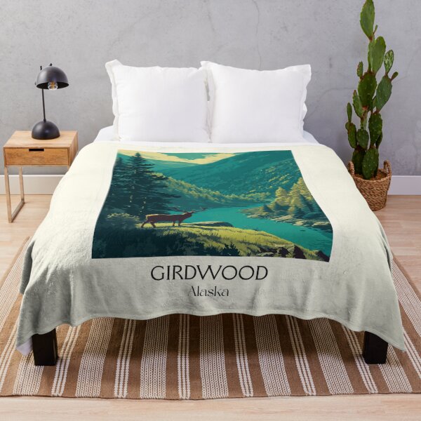 Item preview, Girdwood Alaska Retro Travel Design | Mountain Valley and Wildlife Art designed and sold by TuncGK.
