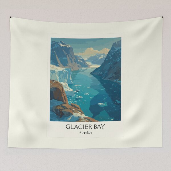 Item preview, Glacier Bay Alaska Vintage Travel Art | Tidewater Glacier National Park Illustration designed and sold by TuncGK.