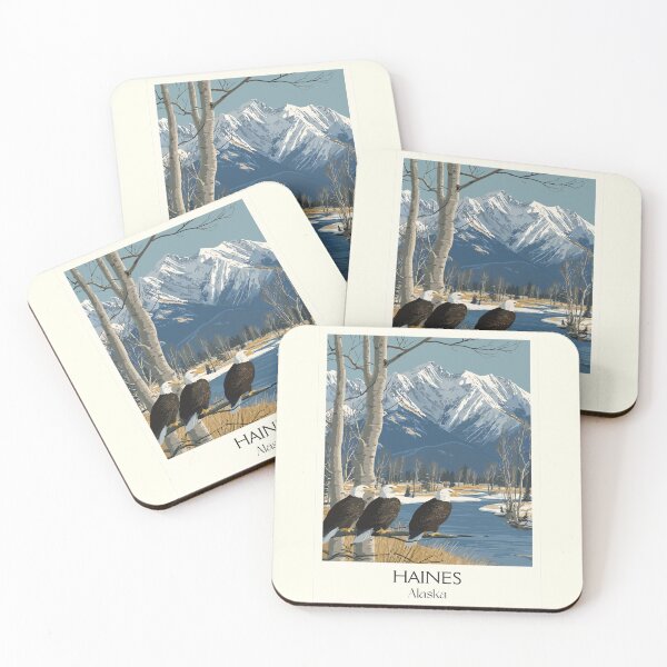 Item preview, Haines Alaska Retro Travel Art | Bald Eagles and Chilkat River Design designed and sold by TuncGK.