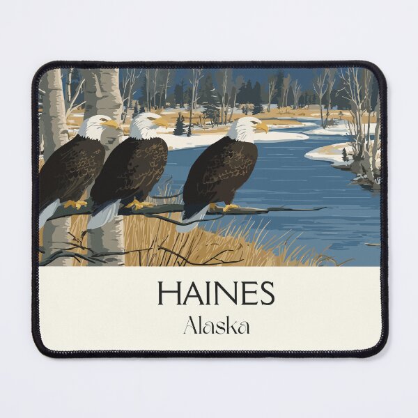 Item preview, Haines Alaska Retro Travel Art | Bald Eagles and Chilkat River Design designed and sold by TuncGK.