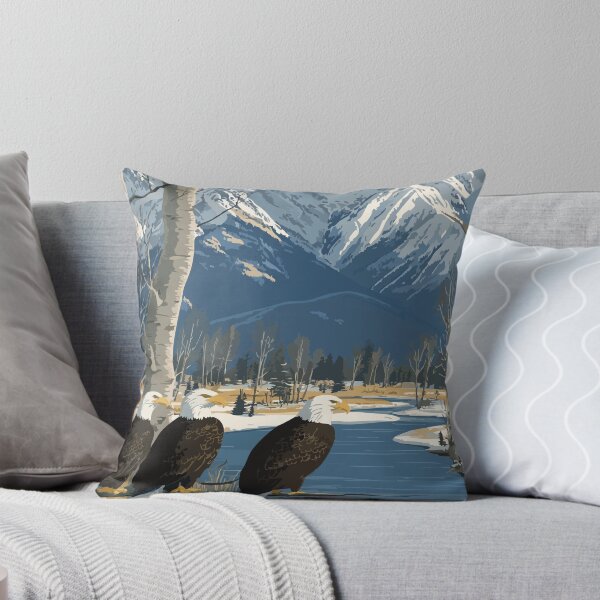 Item preview, Haines Alaska Retro Travel Art | Bald Eagles and Chilkat River Design designed and sold by TuncGK.