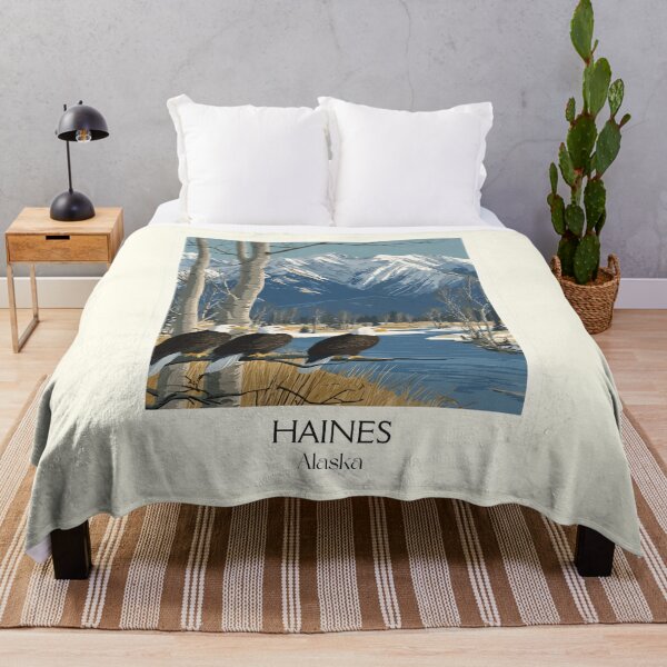Item preview, Haines Alaska Retro Travel Art | Bald Eagles and Chilkat River Design designed and sold by TuncGK.
