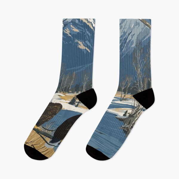 Item preview, Haines Alaska Retro Travel Art | Bald Eagles and Chilkat River Design designed and sold by TuncGK.
