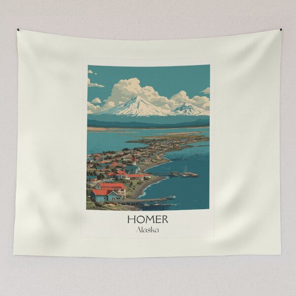 Item preview, Homer Alaska Vintage Travel Art | Kachemak Bay and Homer Spit Illustration designed and sold by TuncGK.