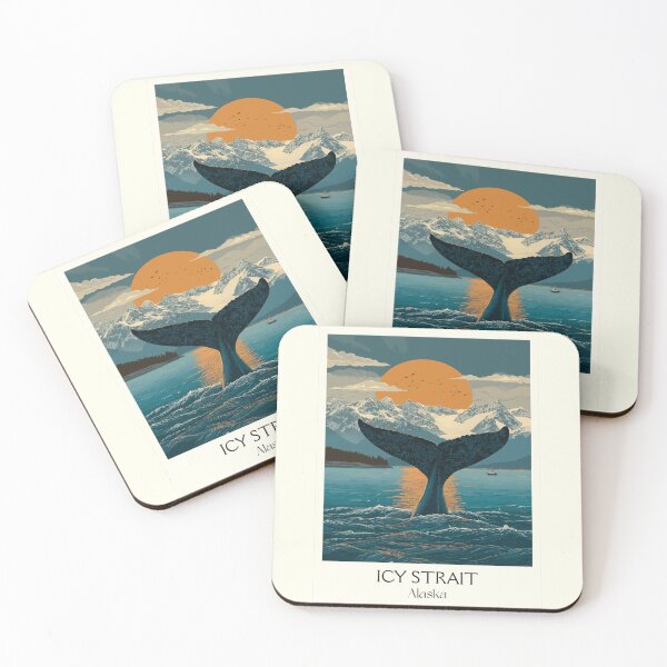 Item preview, Icy Strait Alaska Vintage Travel Design | Humpback Whale and Mountains Art designed and sold by TuncGK.