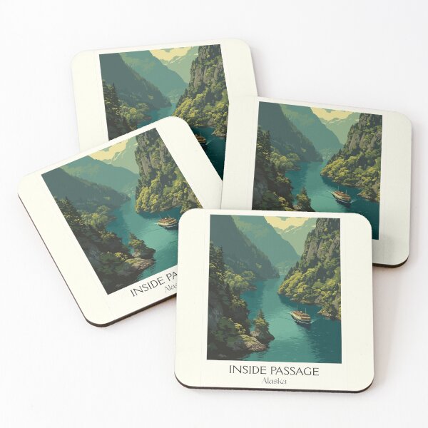 Item preview, Inside Passage Alaska Retro Travel Art | Cruise Ship and Fjord Scenery designed and sold by TuncGK.