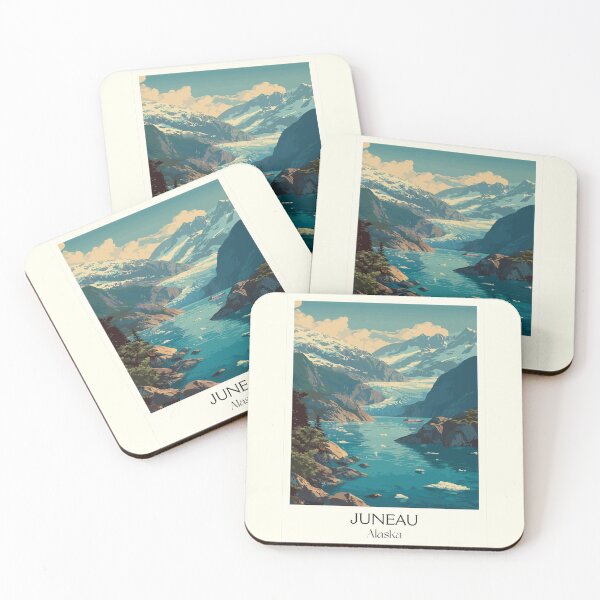Item preview, Juneau Alaska Vintage Travel Design | Mendenhall Glacier and Cruise Ship Art designed and sold by TuncGK.