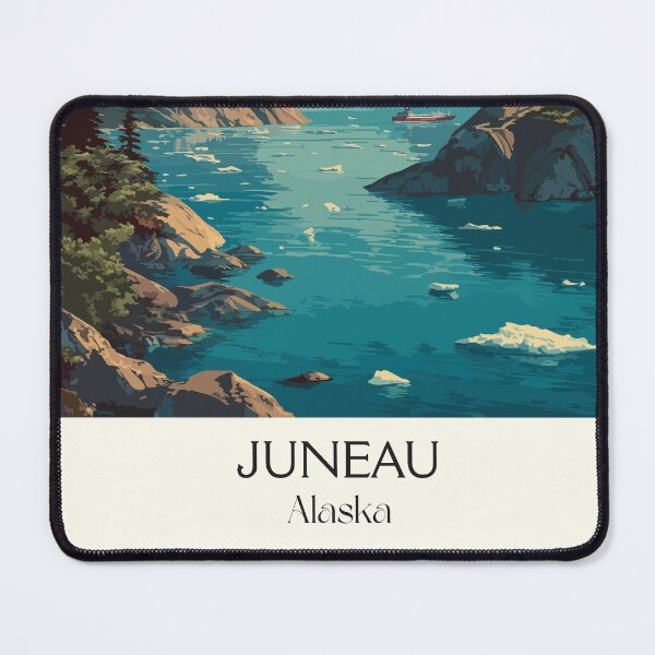 Item preview, Juneau Alaska Vintage Travel Design | Mendenhall Glacier and Cruise Ship Art designed and sold by TuncGK.