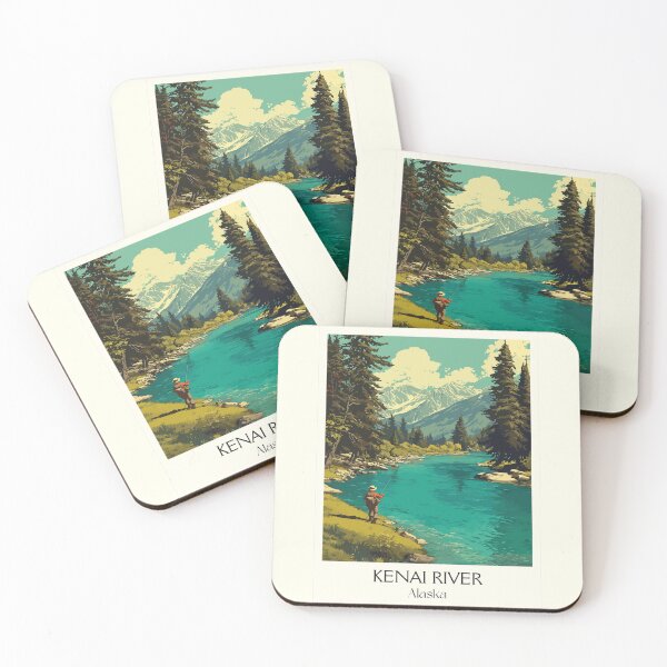 Item preview, Kenai River Alaska Vintage Travel Design | Salmon Fishing and Wilderness Art designed and sold by TuncGK.