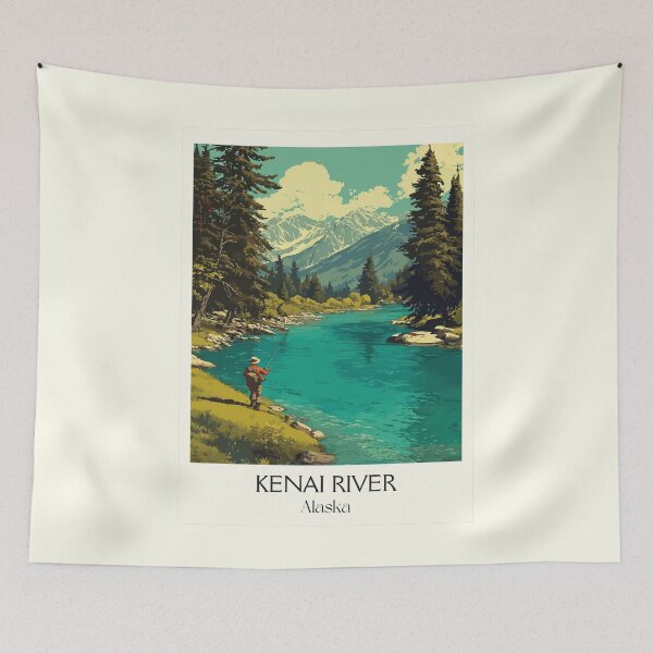 Item preview, Kenai River Alaska Vintage Travel Design | Salmon Fishing and Wilderness Art designed and sold by TuncGK.