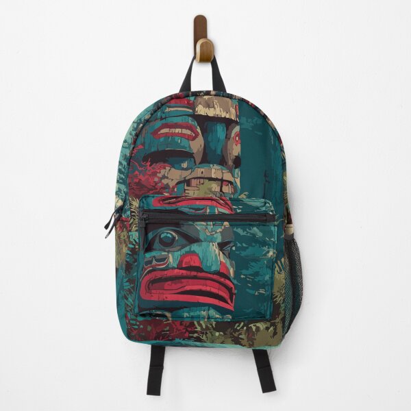 Item preview, Ketchikan Alaska Retro Travel Art | Tlingit Totem Poles in Rainforest Design designed and sold by TuncGK.