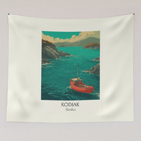 Item preview, Kodiak Alaska Vintage Travel Design | Emerald Isle Fishing Boat Illustration designed and sold by TuncGK.