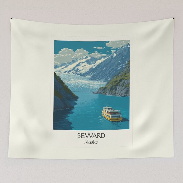 Item preview, Seward Alaska Vintage Travel Design | Kenai Fjords National Park Cruise Art designed and sold by TuncGK.