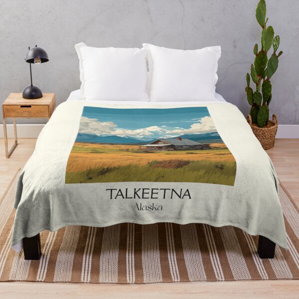 Item preview, Talkeetna Alaska Retro Travel Design | Rustic Cabin and Denali View Art designed and sold by TuncGK.